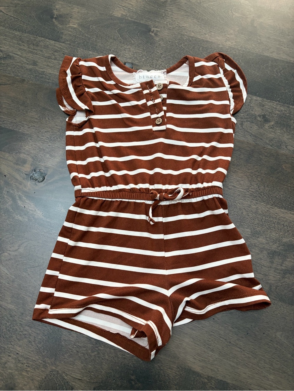 btween Brown & White Stripe Girls' Knit Romper